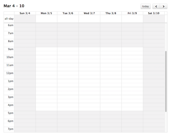 Screenshot: Business-hours on timeGridWeek view