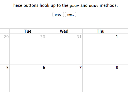 Screenshot: Using external buttons with date API
