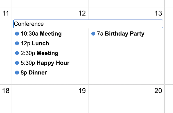 Screenshot: Print optimization in DayGrid view