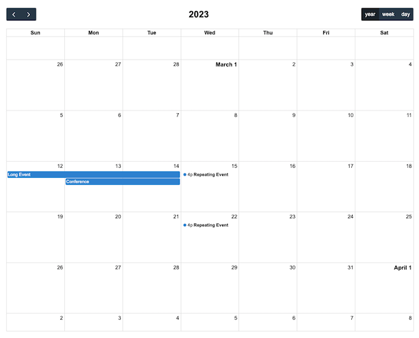 Screenshot: dayGridYear view