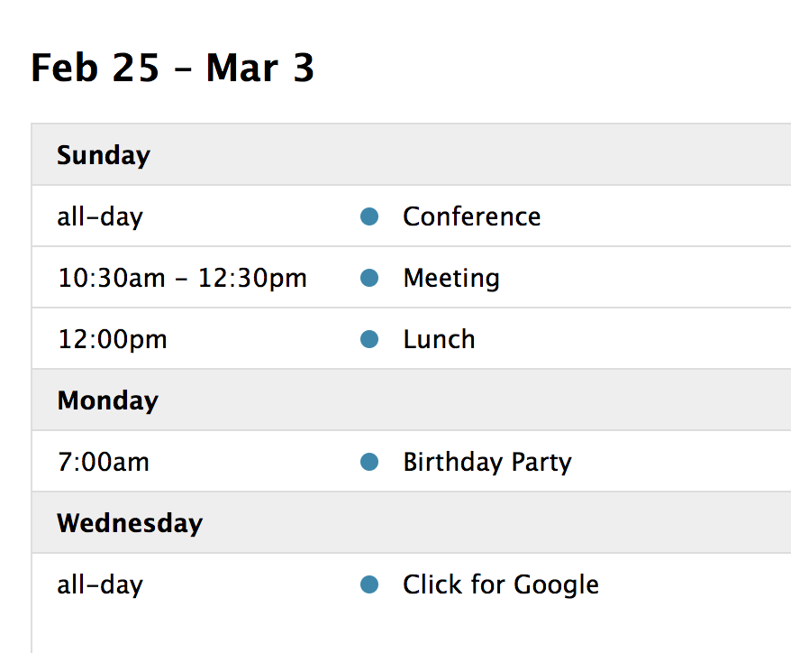 Screenshot: Assorted list views