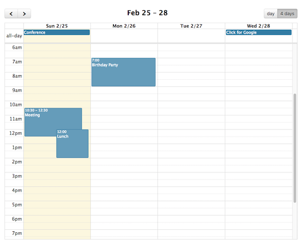 Screenshot: Custom 4-day TimeGrid view