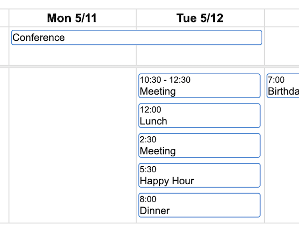 Screenshot: Print optimization in TimeGrid view