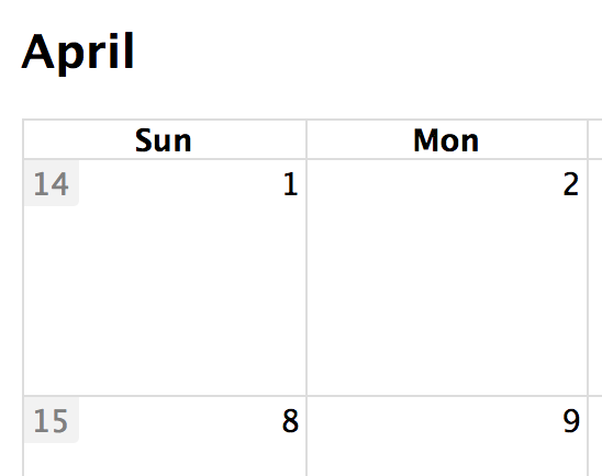 Screenshot: weekNumbers activated